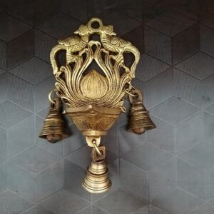 Brass Deepak with Lotus Design Wall Mount and bell Idol