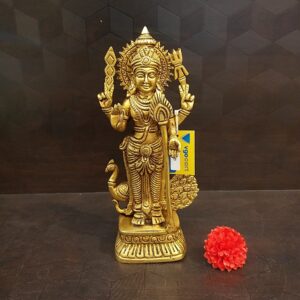 Brass Murugan With Peacock and a Decorative Vel Idol