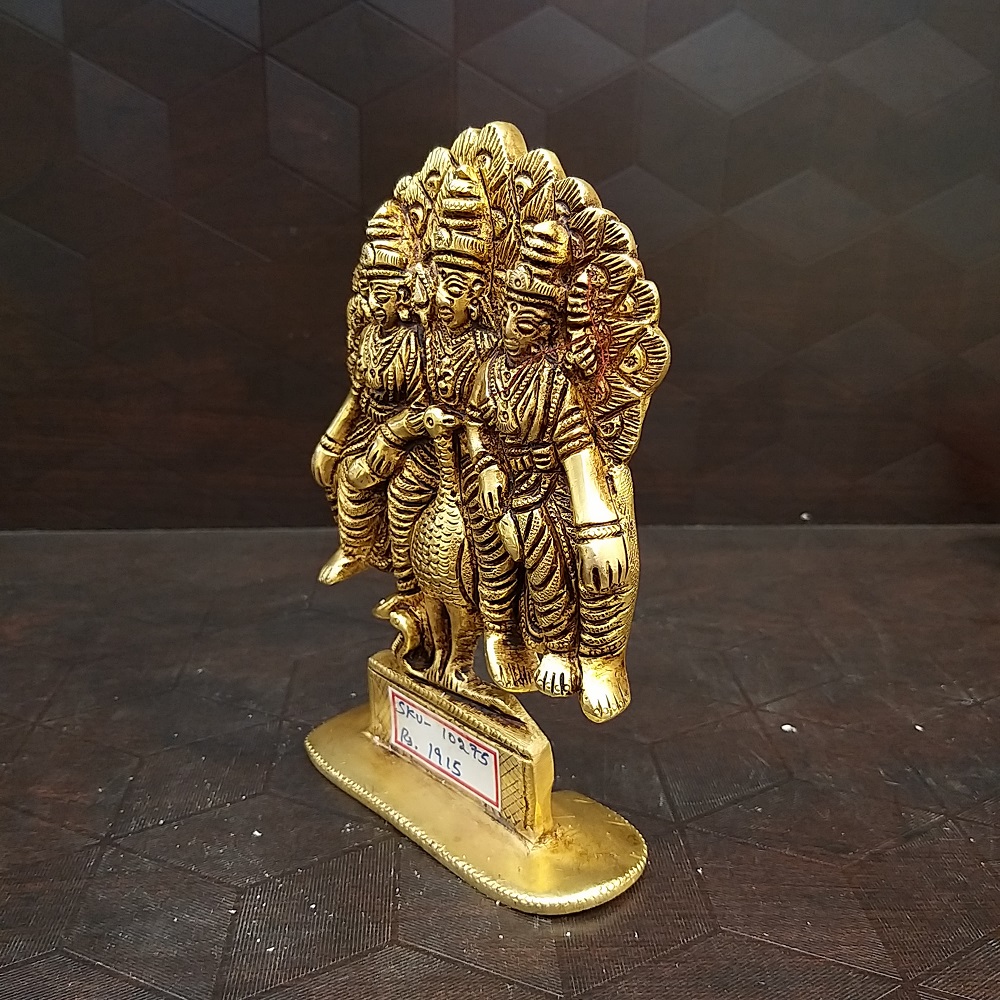 Brass Murugan Sitting On Peacock With Valli and Deivanai Antique Finish Idol- 6" - Image 3