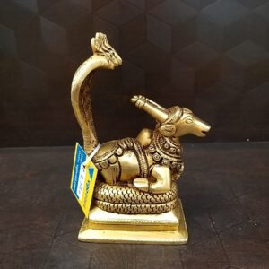 Brass Nandhi with Five Headed Snake Idol