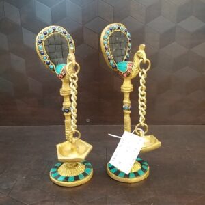 Brass Peacock Designer Hanging Diya Stonework Set