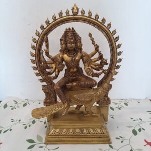 Brass Shanmugar Sitting on Peacock with Arch Statue
