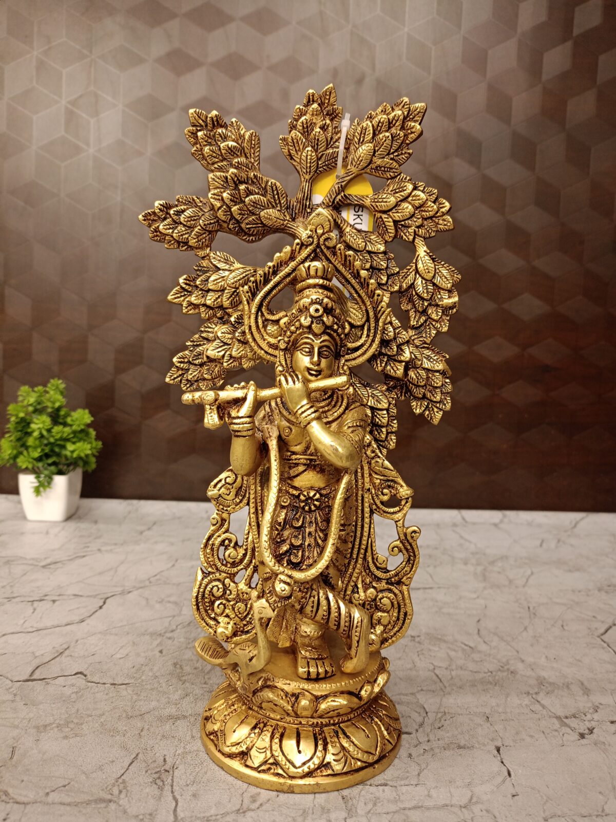 brass tree krishna idol