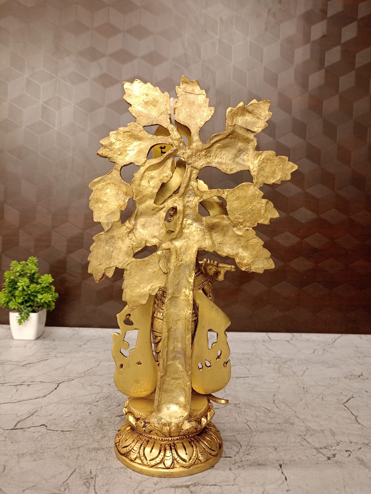 Brass Tree Krishna Idol Decorative Showpiece- 12" - Image 2