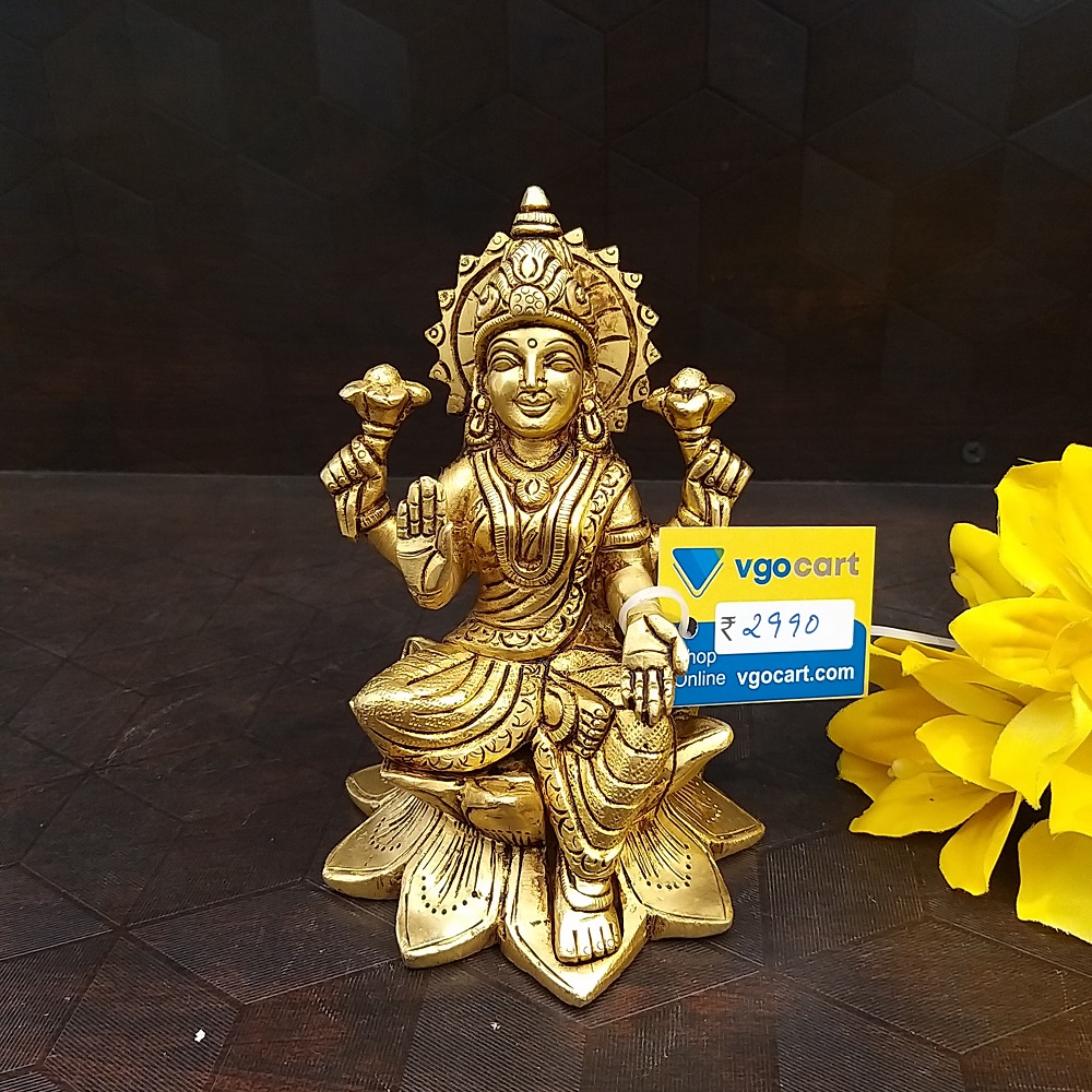 brass-lakshmi-on-lotus-idol-small-home-decor-pooja-items-hindu-god-statues-gift-buy-online-coimbatore Brass Lakshmi On Lotus Idol- 5" - Image 1