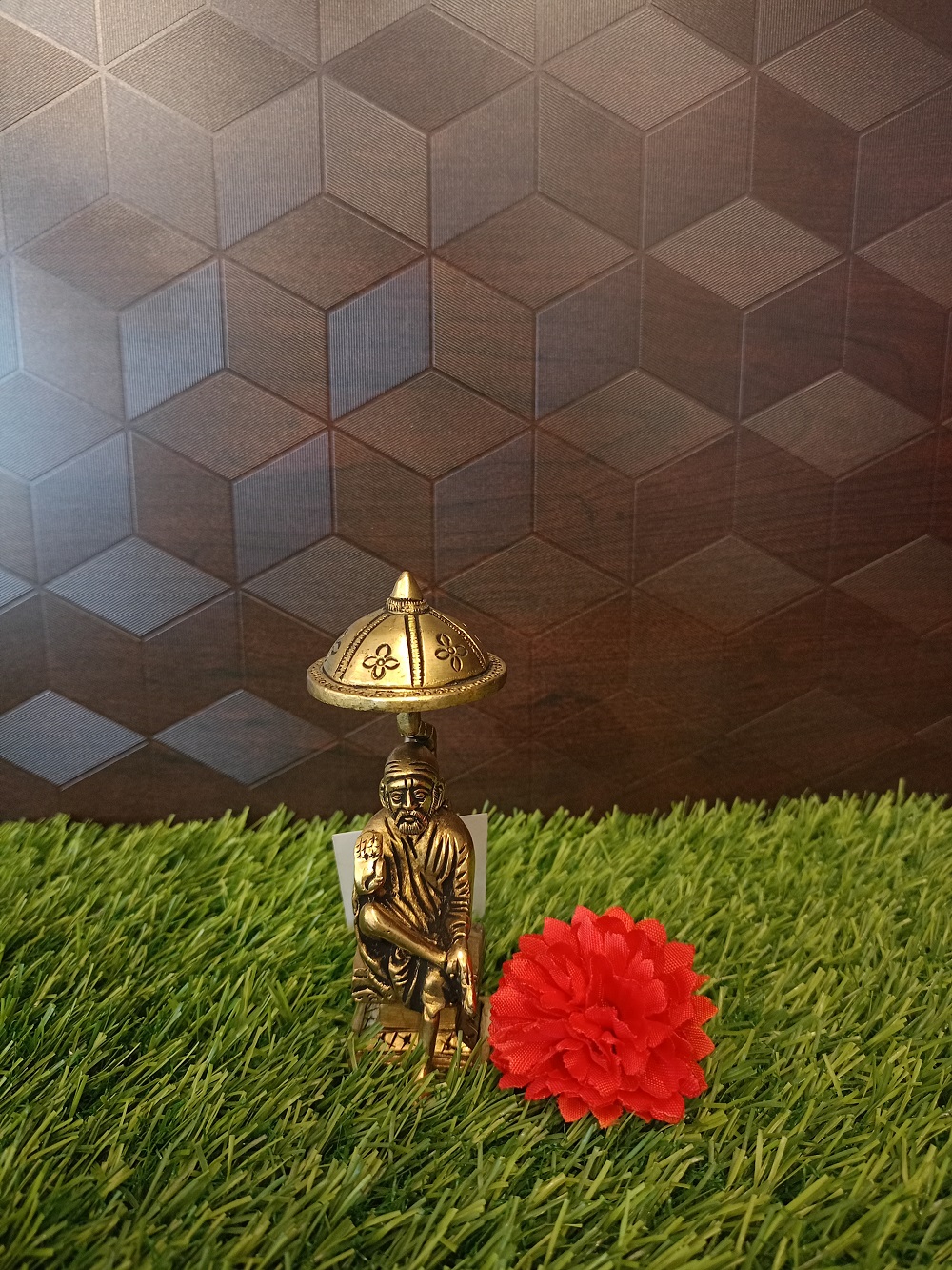 IMG20230820120036 Brass Sai Baba Under Umbrella - Image 1