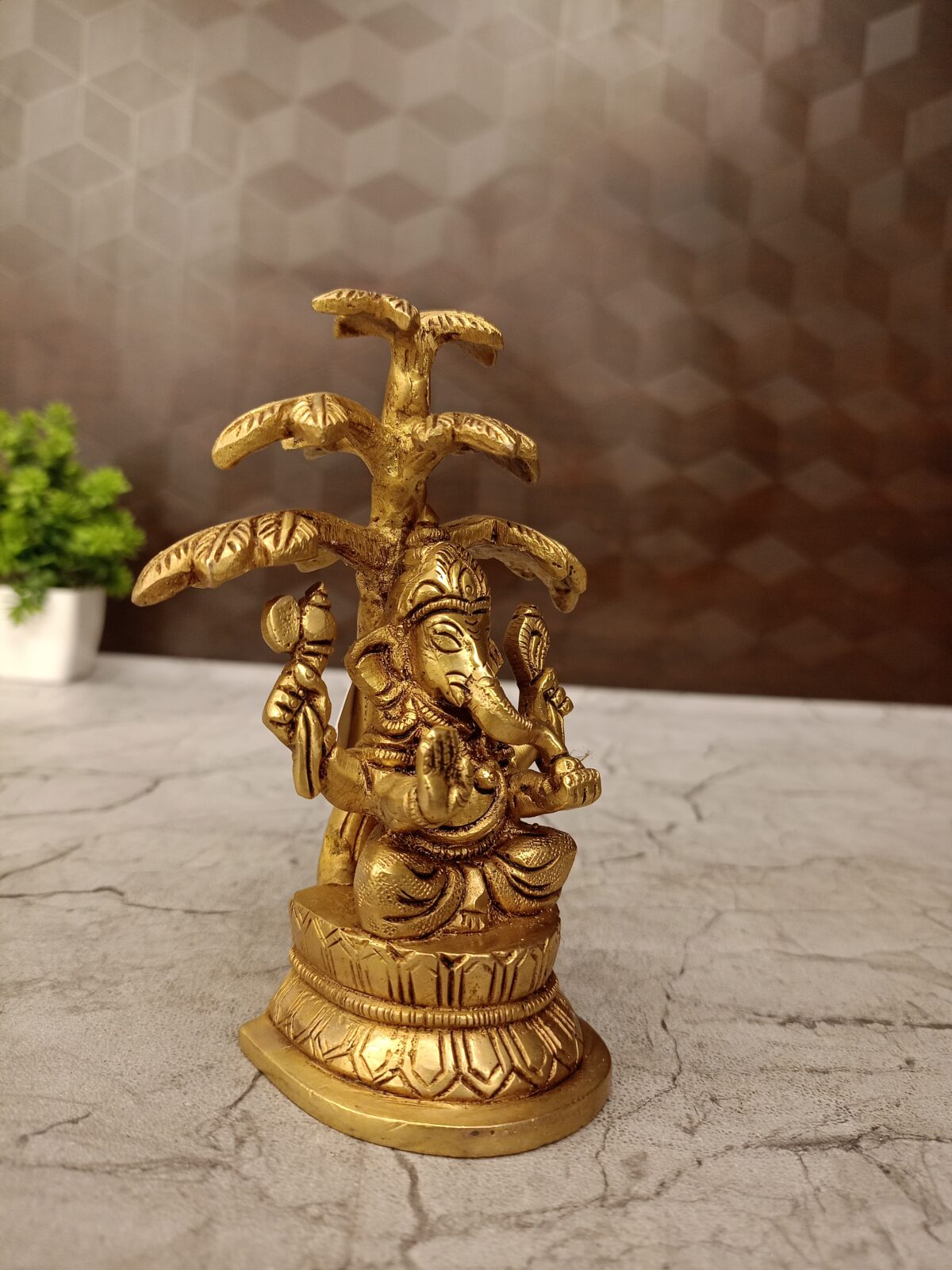 Brass Ganesha Sitting Under The Tree 5.5'' - Image 3