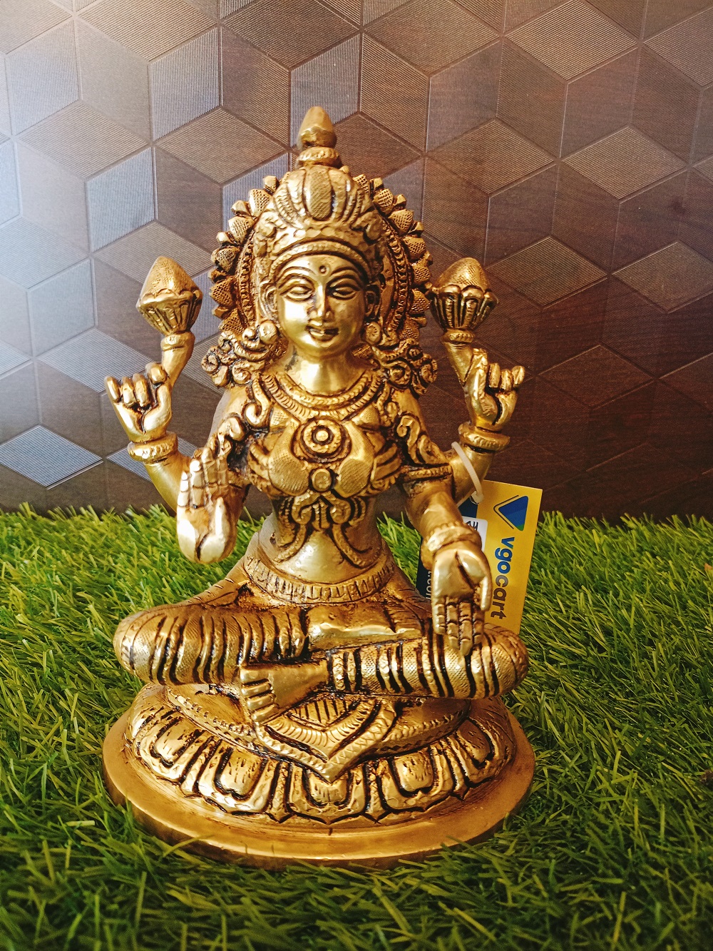 brass-goddess-laxmi-statue-7.5''-hindu-god-idol-ba113017 Brass Goddess Lakshmi Statue | Pure Brass Maa Laxmi In Sitting Idol 7.5'' - Image 1