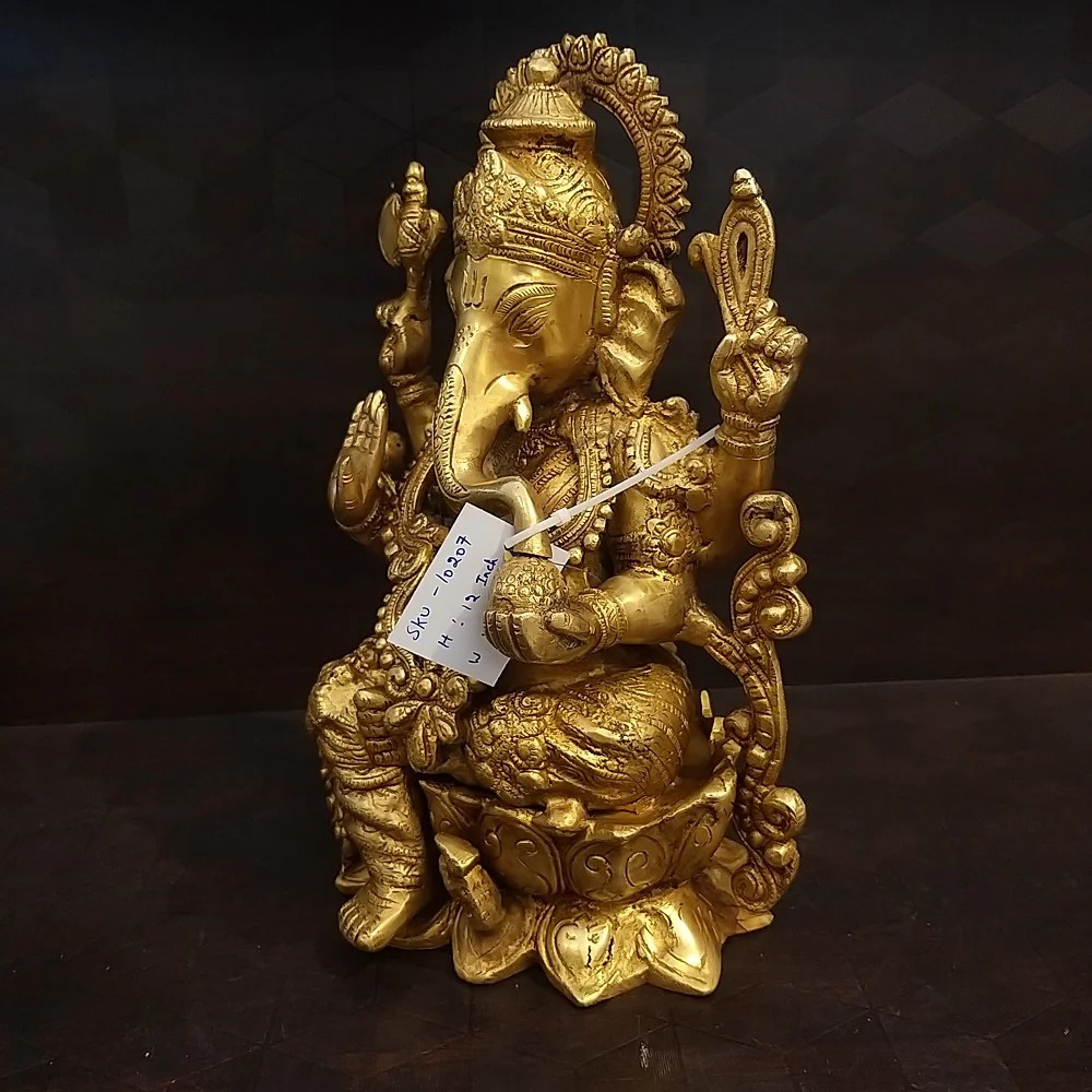 Lotus Designer Ganesha | Brass God Statue | Pure & Antique 12″