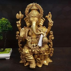 Lotus Designer Ganesha | Brass God Statue | Pure & Antique 12″