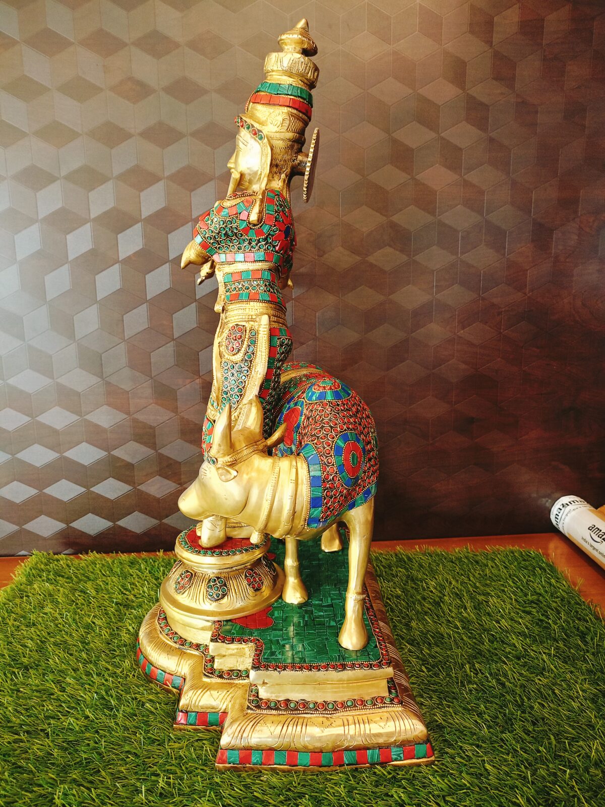 Brass Krishna with Cow
