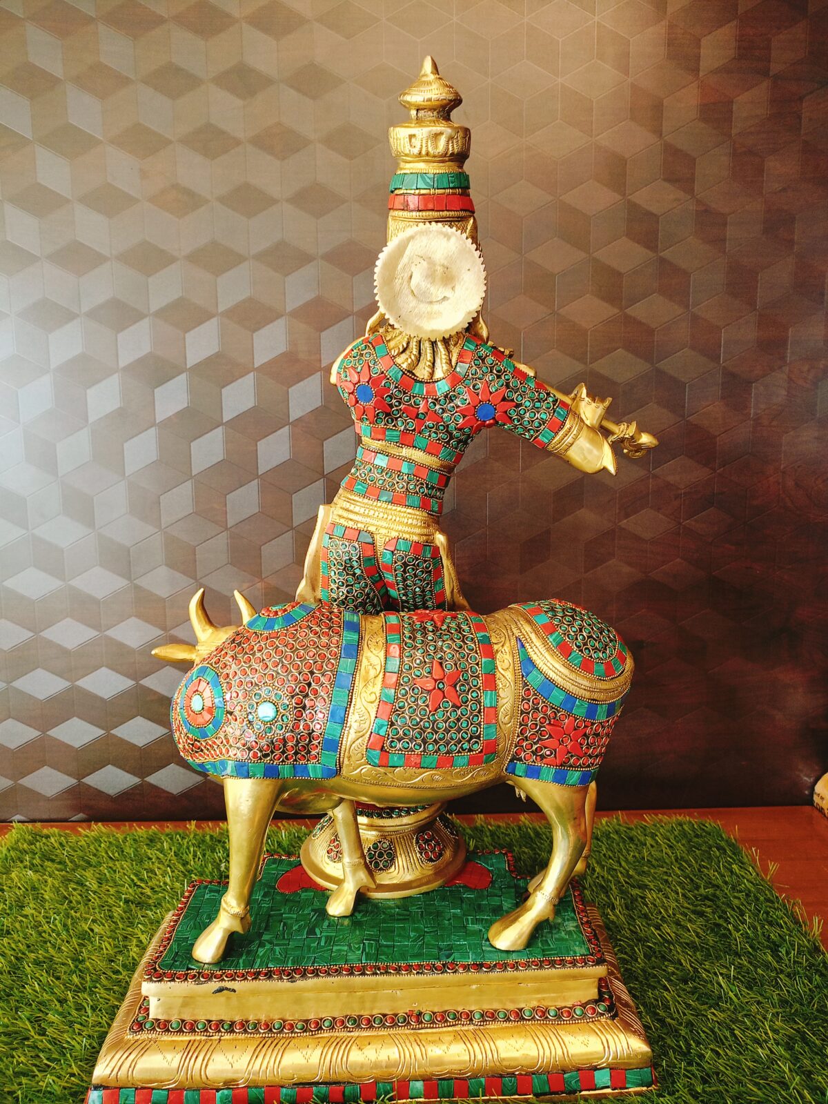 Brass Krishna with Cow