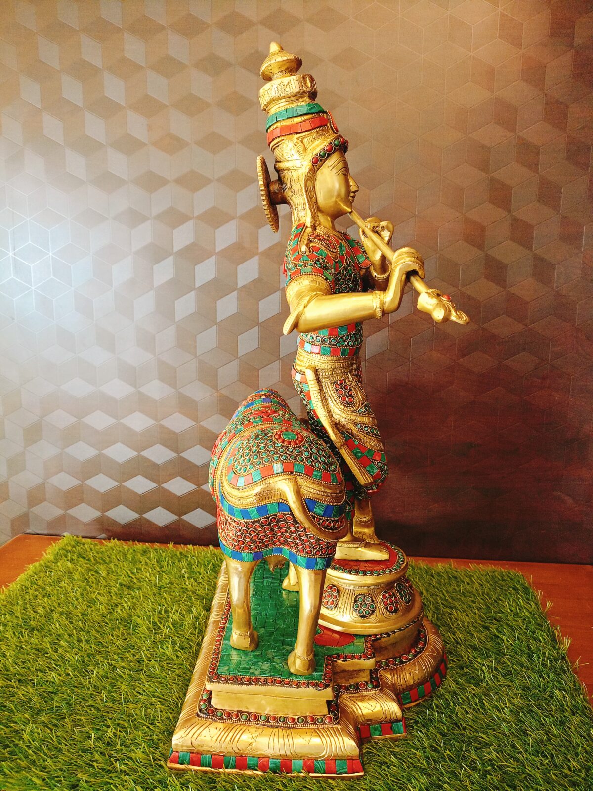 Brass Krishna with Cow