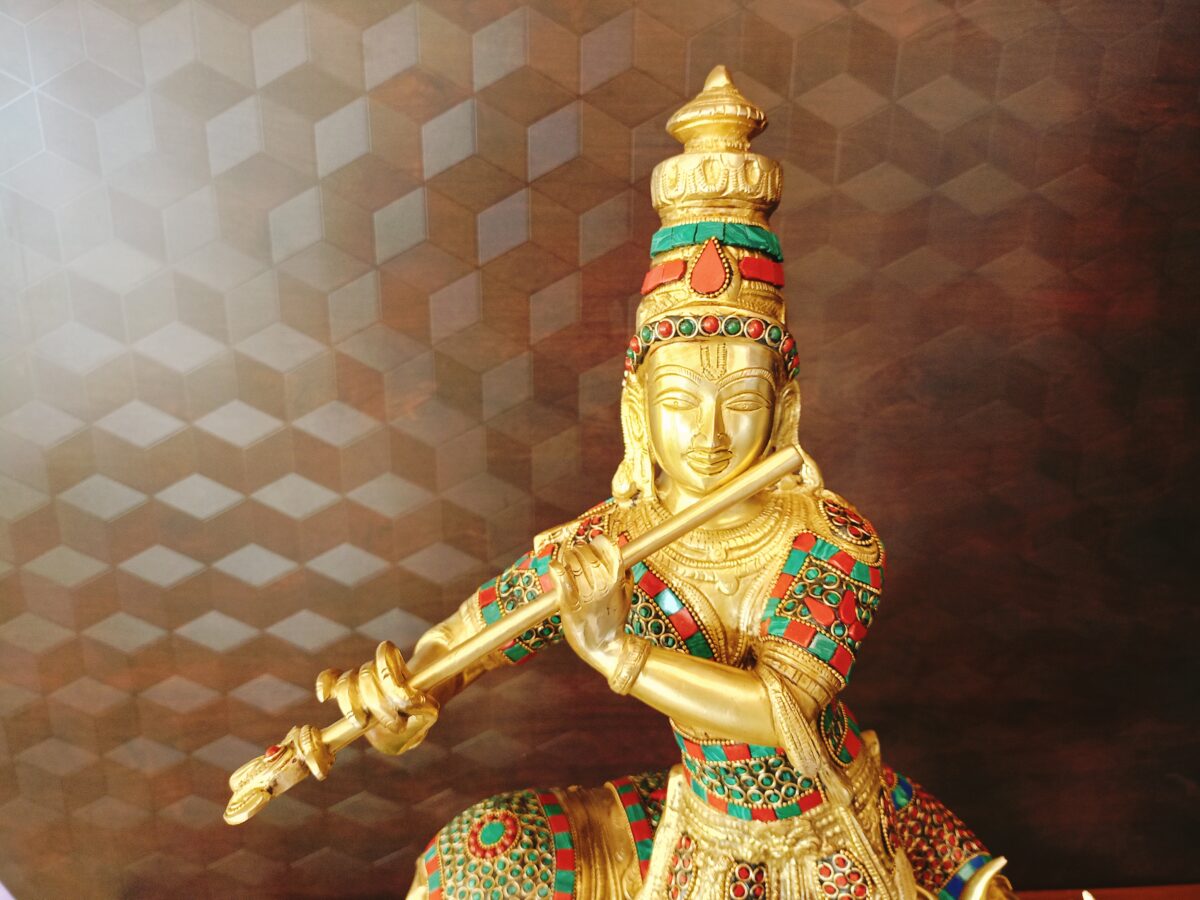 Brass Krishna with Cow