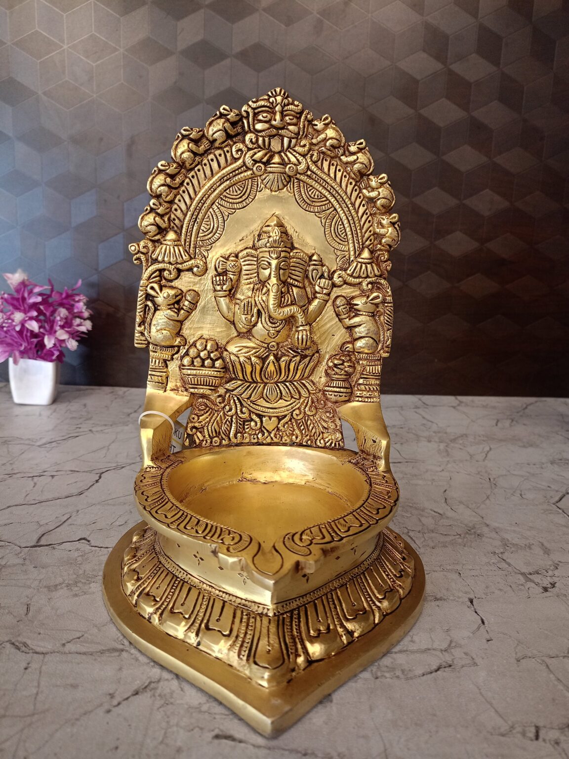 Brass Ganesha Big Diya / Pure & Antique 10”