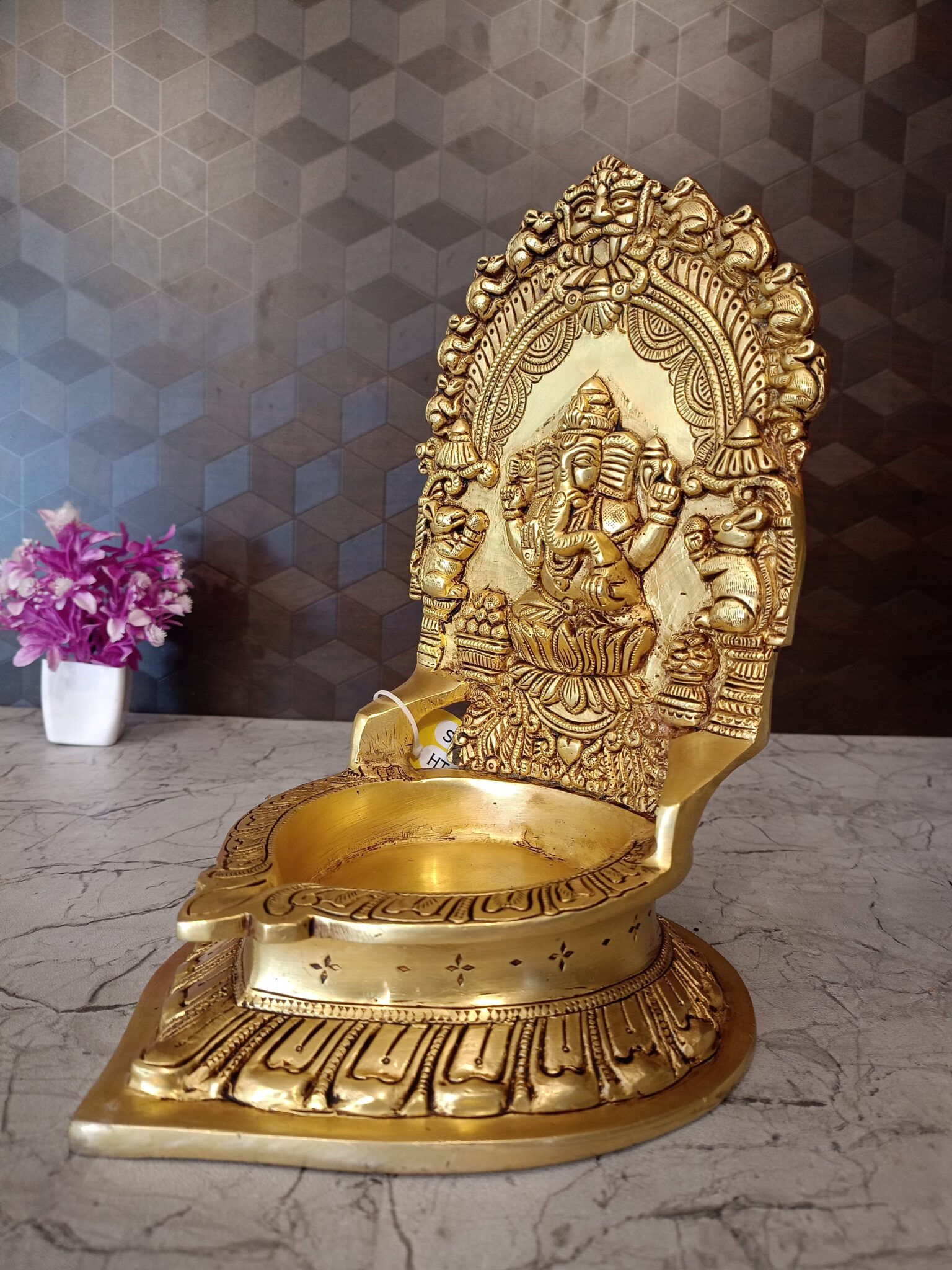 Brass Ganesha Big Diya / Pure & Antique 10”