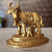 Brass Cow And Calf With Radha Krishna Idol 4″