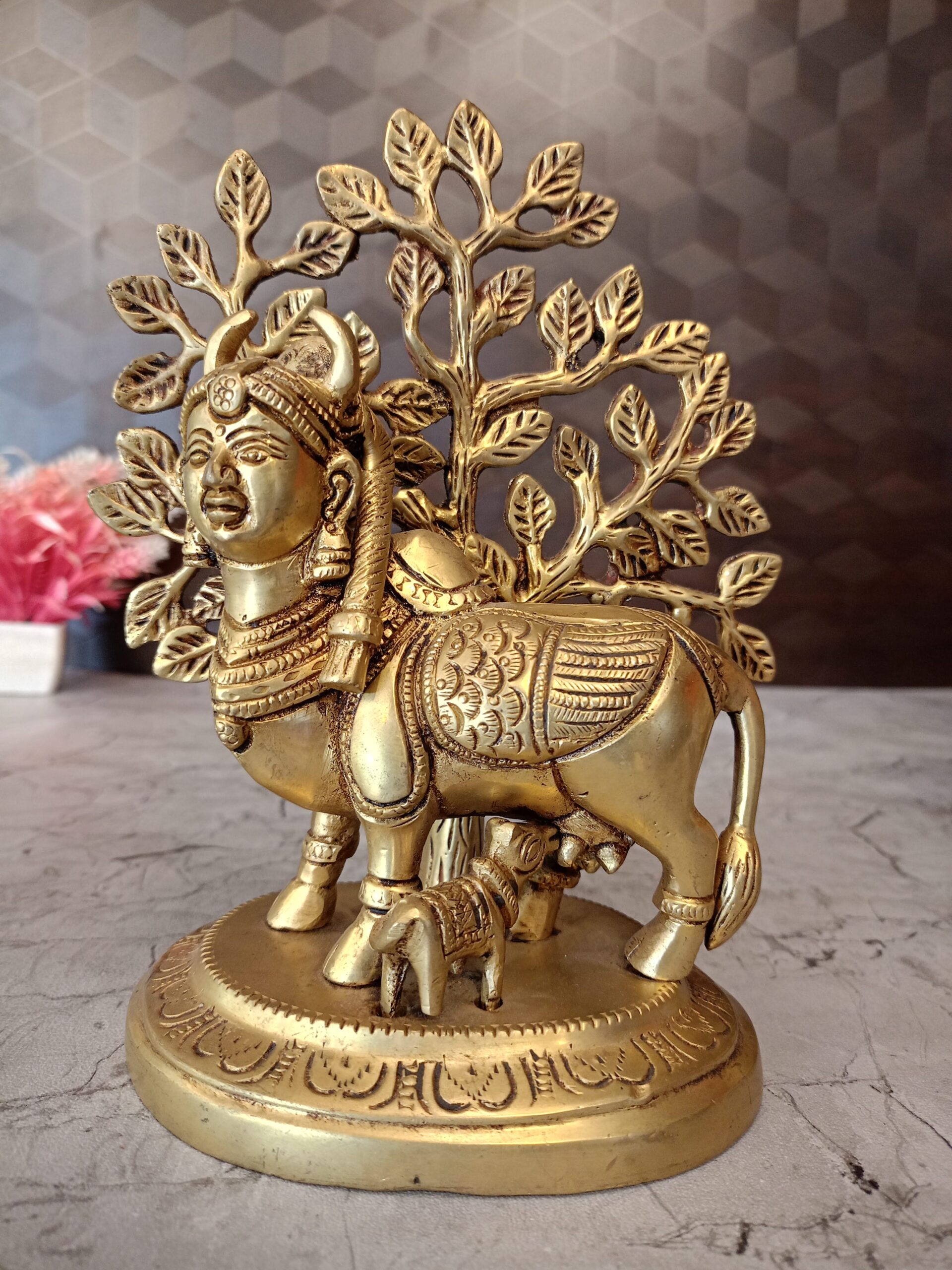 oplus_32 Brass Kamadhenu With Karpagraham tree 7.5" - Image 1