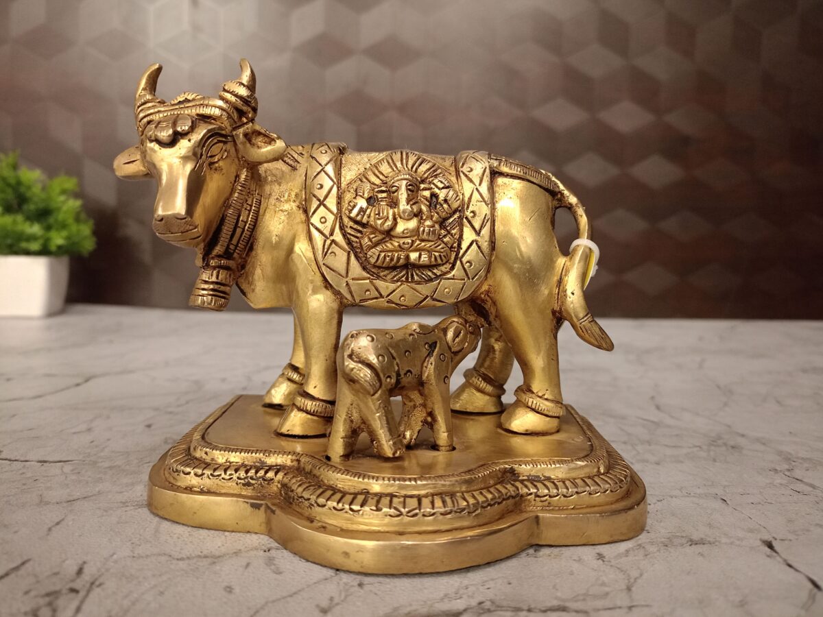 Pure Brass Kamadhenu With Lakshmi Ganesha Design 4″