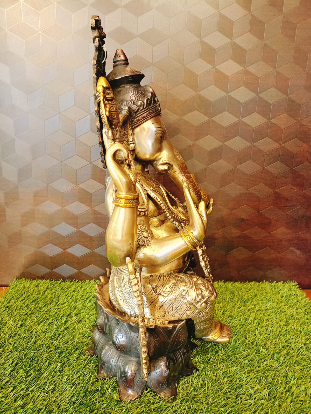 Brass Ganesha three tone finish on lotus