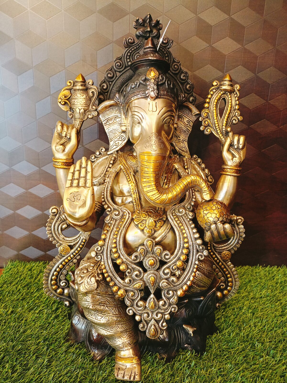 Brass Ganesha three tone finish on lotus