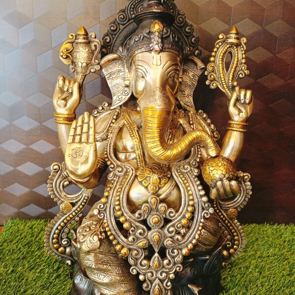 Brass Ganesha three tone finish on lotus