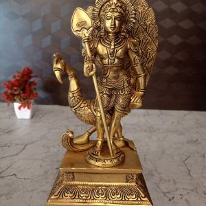 Brass Murugan With Peacoke Statue / Pure & Antique 12″