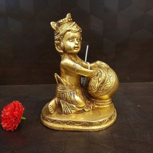 Brass Baby Krishna With Butter Pot Statue 7″