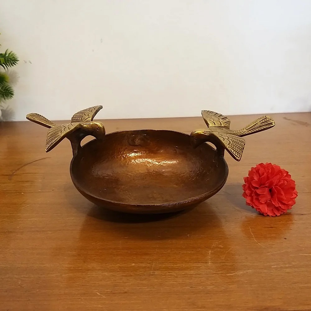 Brass Bird Bowl Uruli With Brown Color / Pure & Antique