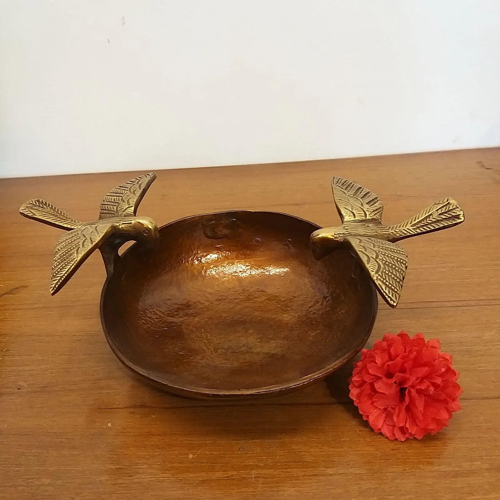 Brass Bird Bowl Uruli With Brown Color / Pure & Antique