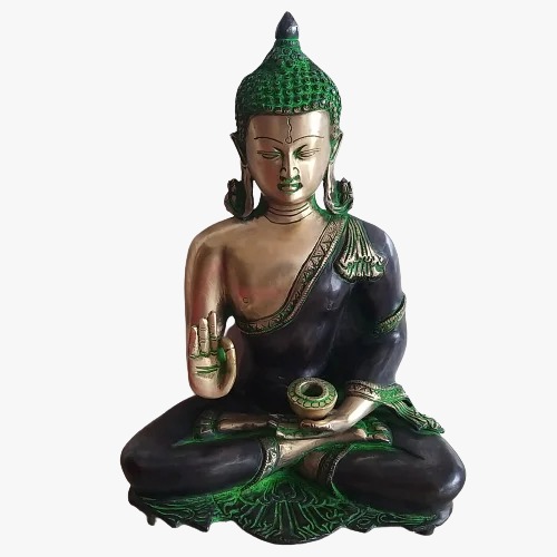 Brass Meditating Color Buddha 15.5″ / Pure & Antique