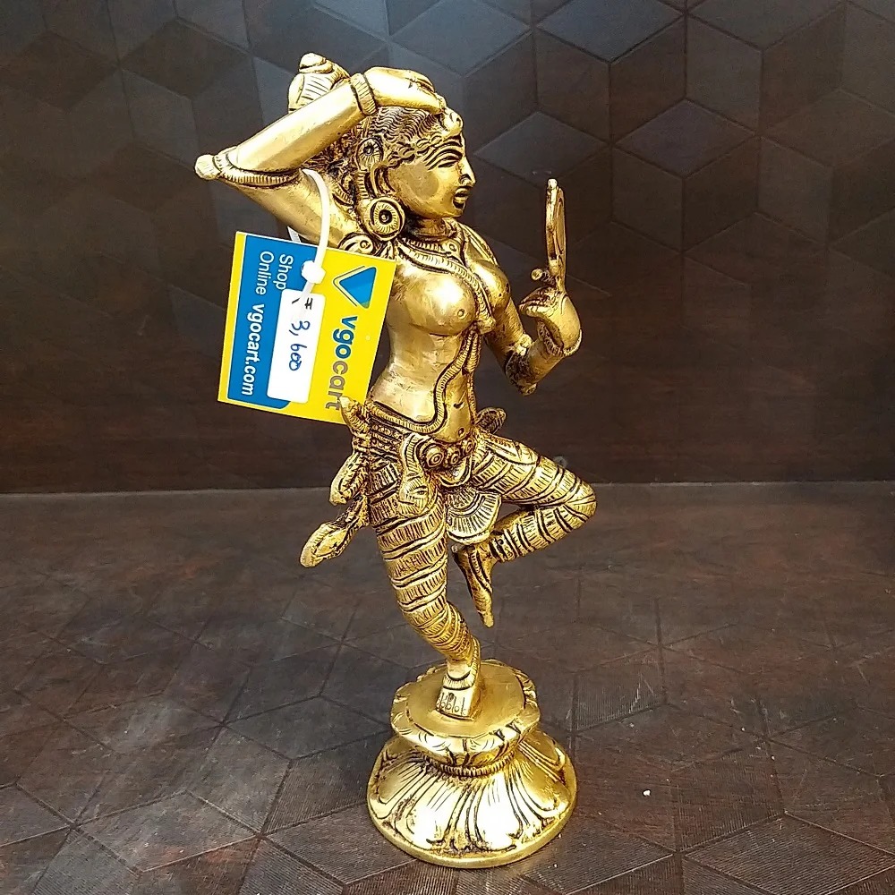 Brass Decor Lady With Mirror Idol / Pure And Antique