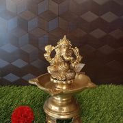 Brass Five Face Ganesha Diya Lamp / Pure & Antique 7″