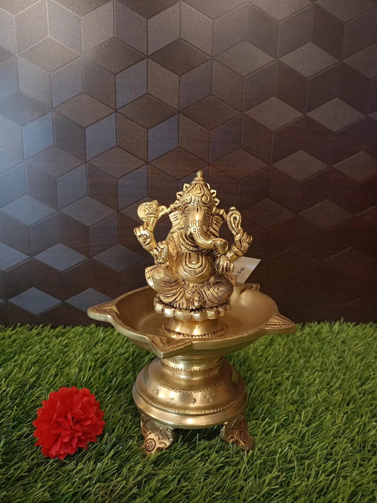 Brass Five Face Ganesha Diya Lamp / Pure & Antique 7″