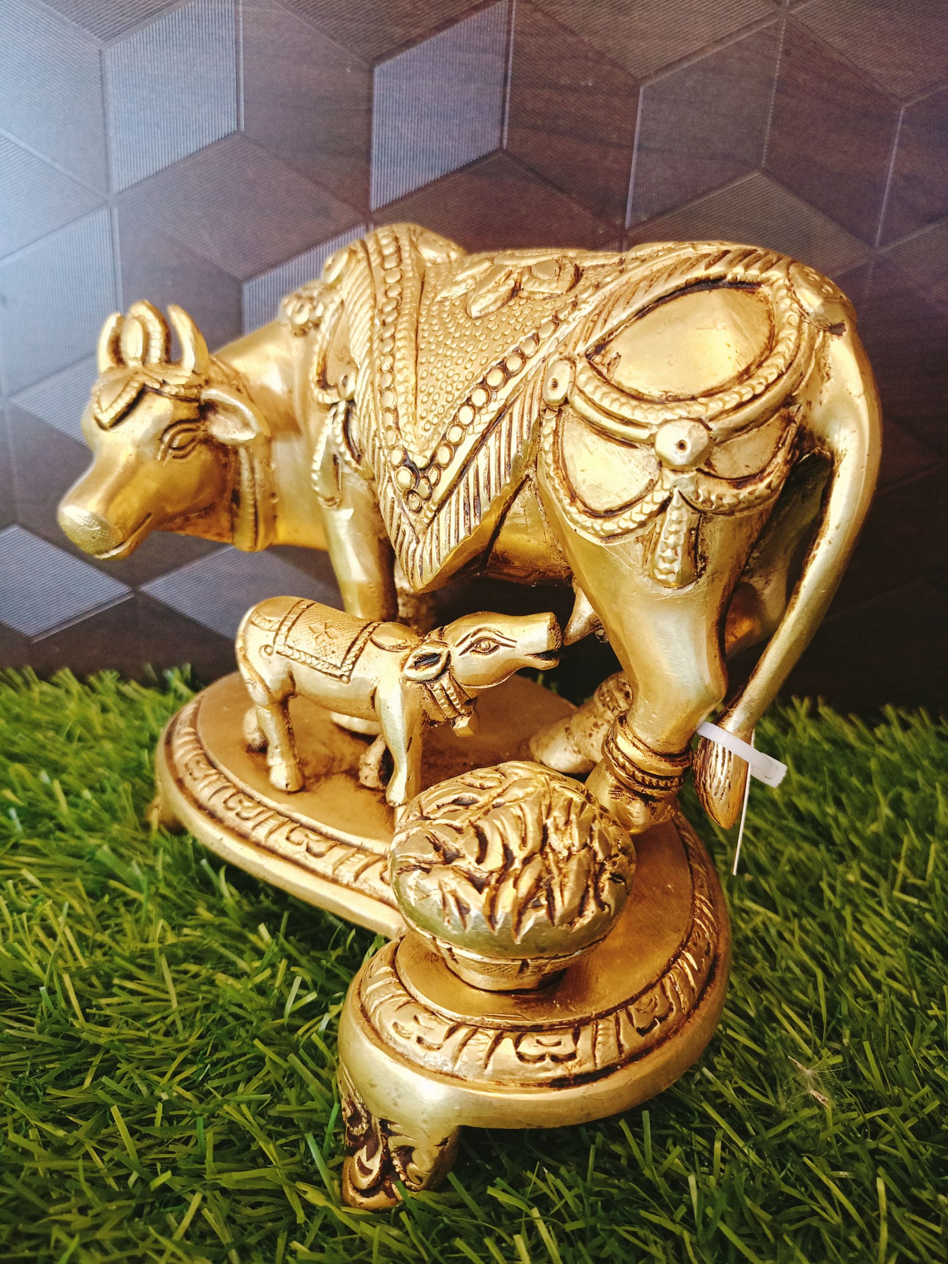 Brass Cow And Calf With  Milk Pot 6″ / Pure & Antique