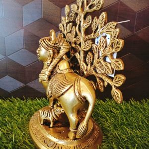 Brass Kamadhenu With Tree Statue 7.5″