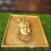 Brass Krishna Face Wall Hanging Square Plate 10″  Pure & Antique