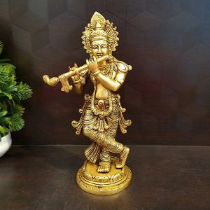 Brass Krishna With Curve Design 9″ / Pure & Antique