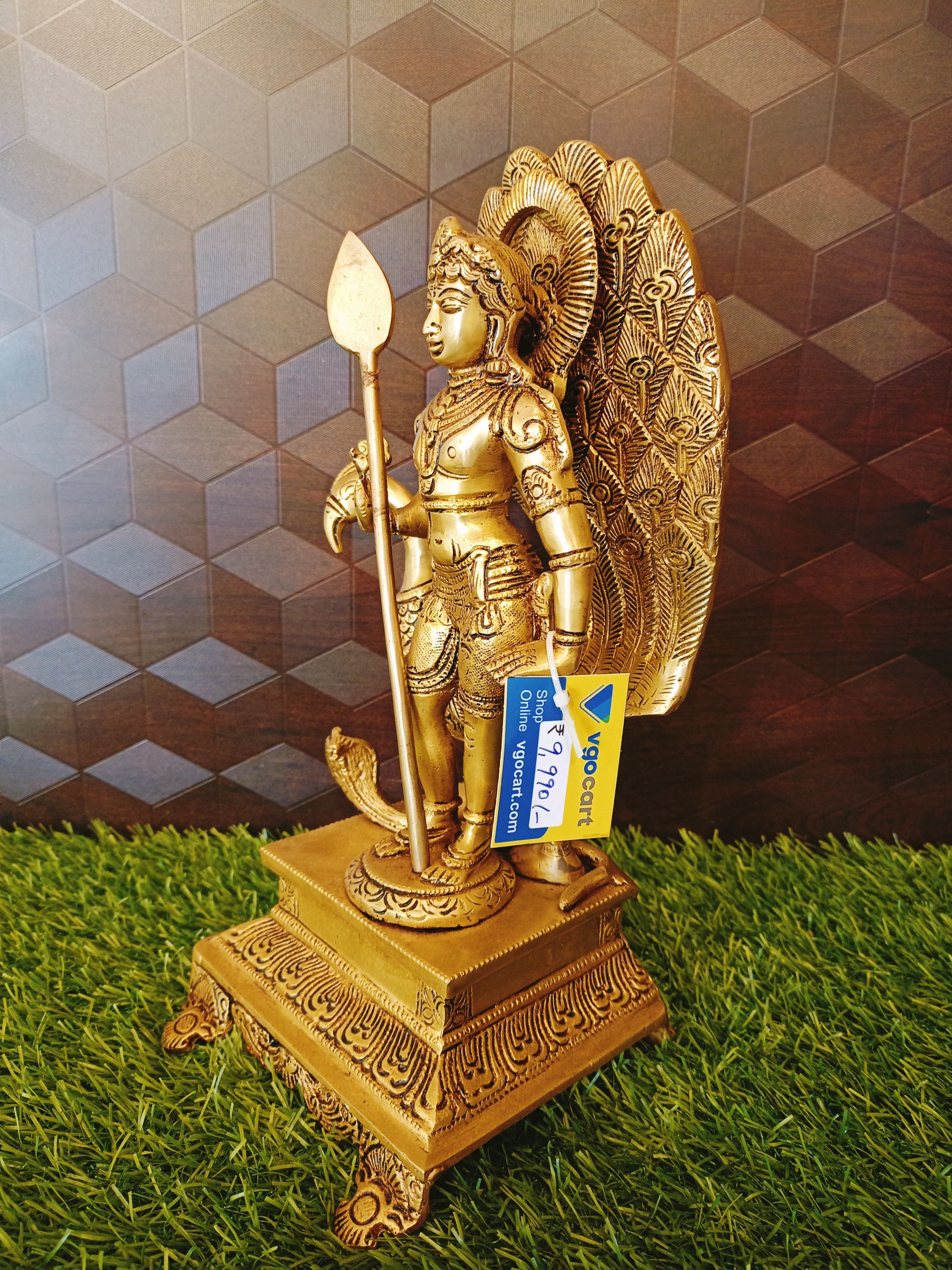 Brass Murugan With Peacoke Statue / Pure & Antique