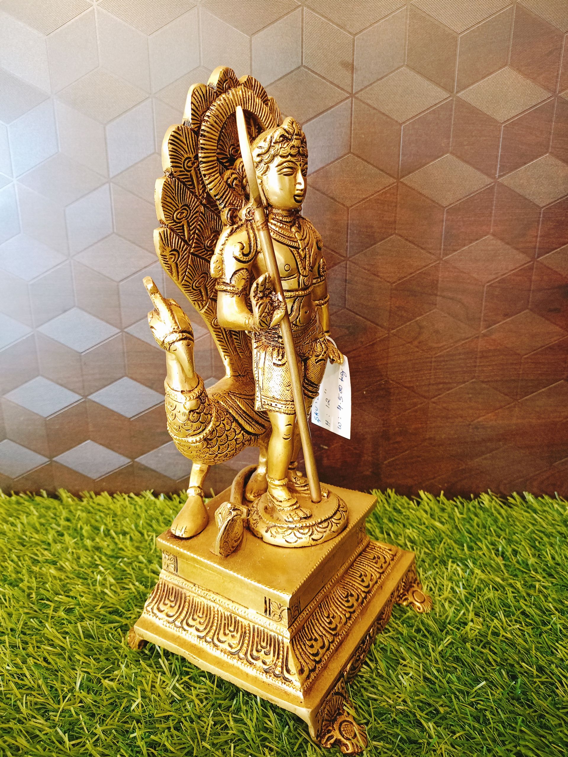 Brass Murugan With Peacoke Statue / Pure & Antique