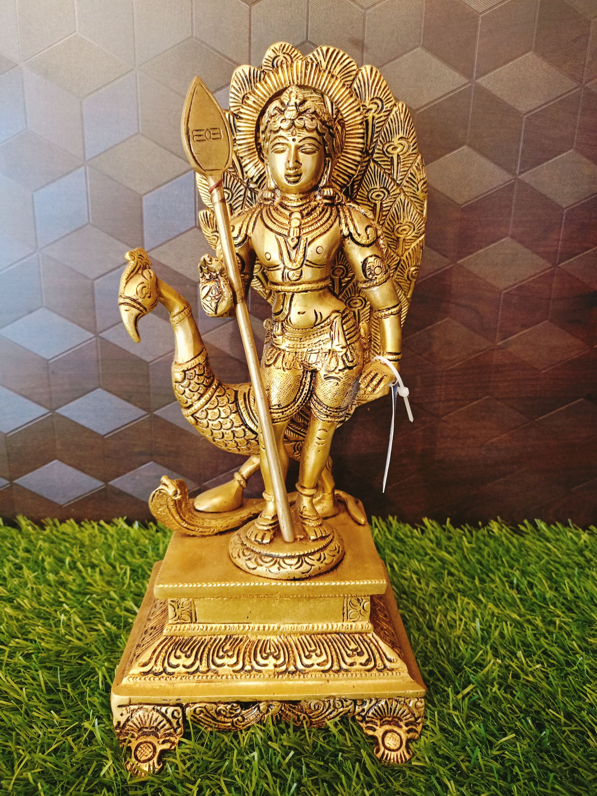 Brass Murugan With Peacoke Statue / Pure & Antique