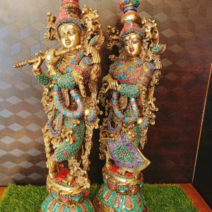 Brass Radha Krishna Big Stone Idol / Pure & Antique