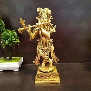 Brass Krishna With Square And Round Base / Pure & Antique