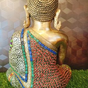 Brass Multicolor Stone Buddha 16″ / Pure & Antique