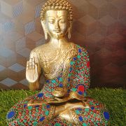 Brass Stone Buddha Statue 12″ / Pure & Antique