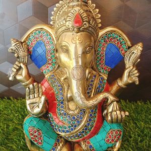 Brass Stone Ganesha 10″ / Pure & Antique