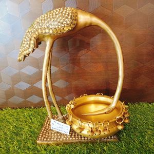 Brass Stone Swan Uruli 12.5″ / Pure & Antique