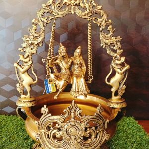 Brass Krishna Radha Swing Uruli / Pure & Antique 21″