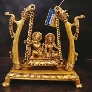 Pure Brass Radha Krishna Sitting On Swing / Pure & Antique 10″