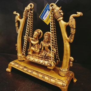 Pure Brass Radha Krishna Sitting On Swing / Pure & Antique 10″